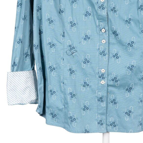 Dockers VTG Button Up Shirt Womens XL NEW Blue Cotton Stain Defender Floral - Picture 2 of 6